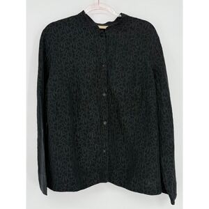 Kate Hill Woman Black Long Sleeve Button Down Top Tunic Blouse 18W Abstract‎